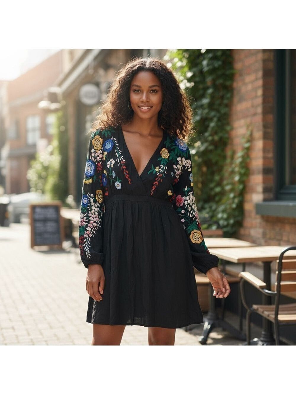 ASOS Black Multicolor Floral Embroidered Mini Dress 10